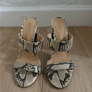 SCHUTZ Snakeskin Sandals - Black and Cream